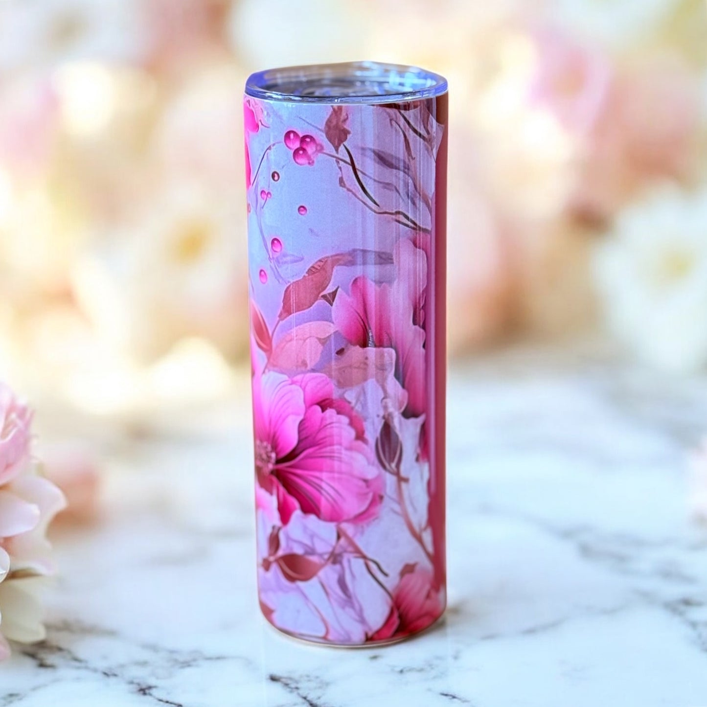 🌸 Pink Floral Custom Tumbler 🌸